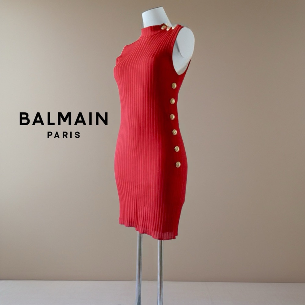 🚨Balmain Mini Gold Button Dress Red size 38